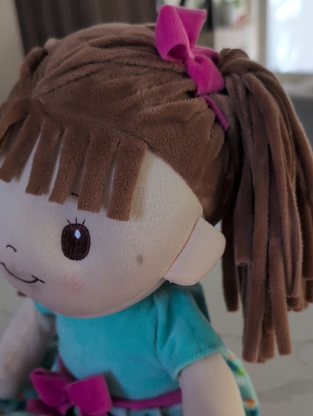 Plush Girl Doll in Pink and Teal - Soft Cuddle Toy - Picture 5 of 8